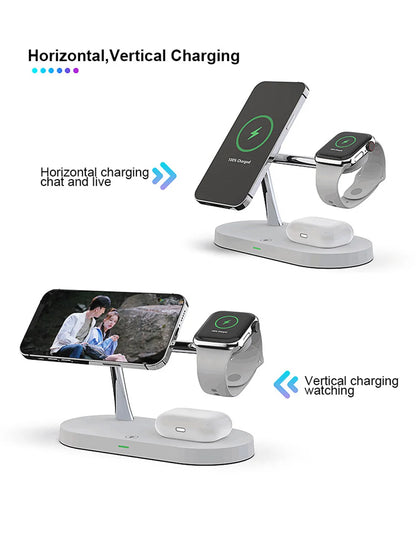 Multi-Device Magnetic Charging Dock: 5-in-1 Wireless Charger for iPhone & AirPods