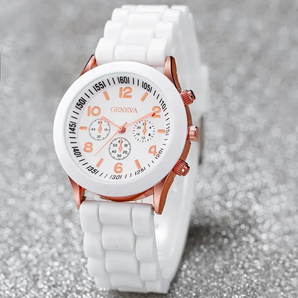 Fashionable Alloy Wristwatch Set: 2Pcs Women's White Quartz Watch