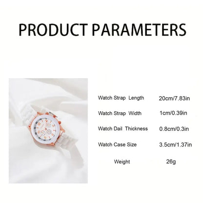 Fashionable Alloy Wristwatch Set: 2Pcs Women's White Quartz Watch