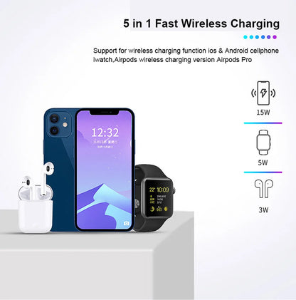 Multi-Device Magnetic Charging Dock: 5-in-1 Wireless Charger for iPhone & AirPods