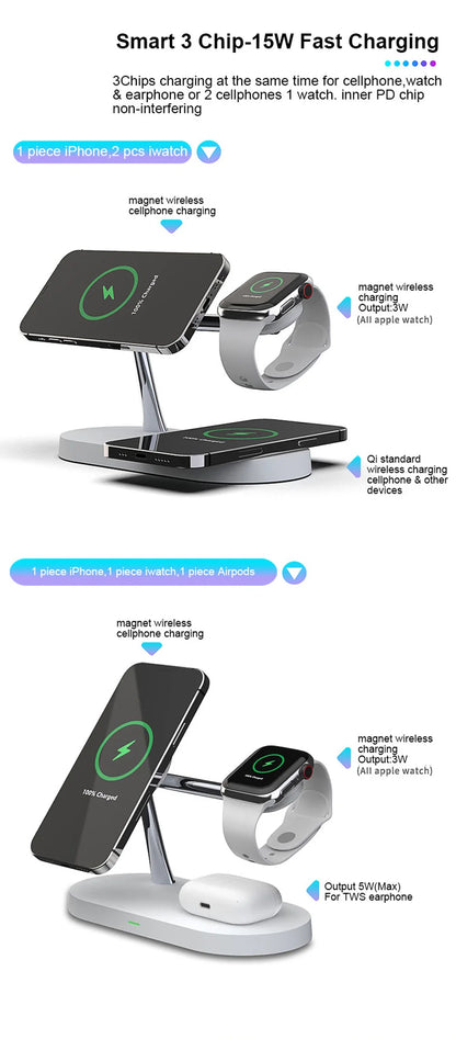 Multi-Device Magnetic Charging Dock: 5-in-1 Wireless Charger for iPhone & AirPods