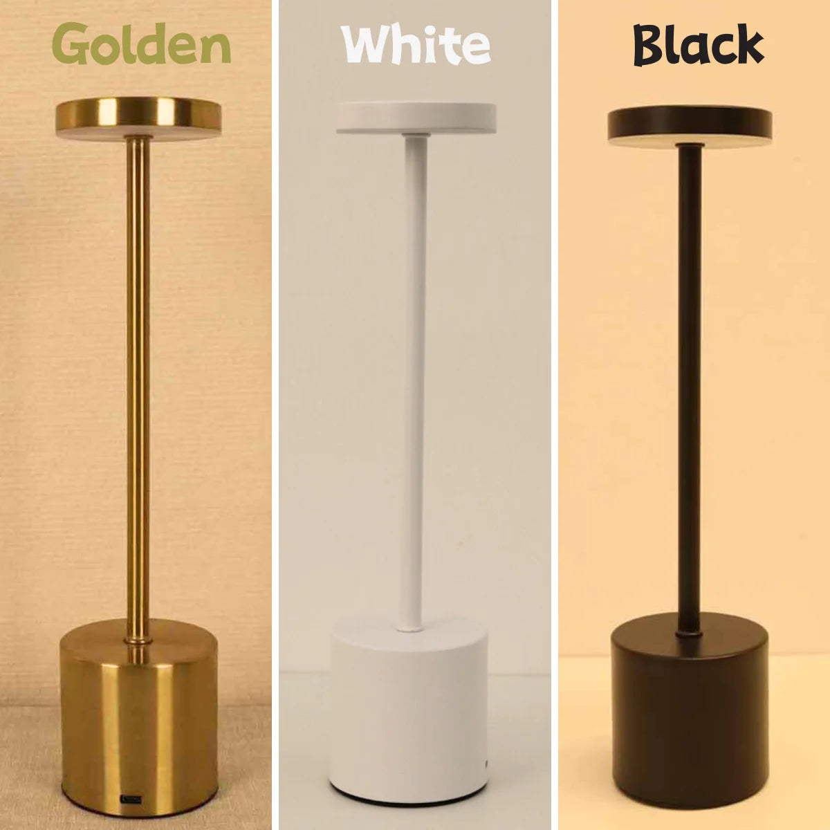 Rechargeable LED Touch Lamp: 3-Color Metal Table Light for Bedside & Outdoor