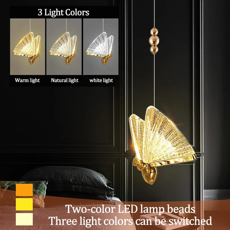 Nordic Butterfly LED Pendant Lights: Elegant Indoor Hanging Lamp for Bedside, Living, and Dining Rooms