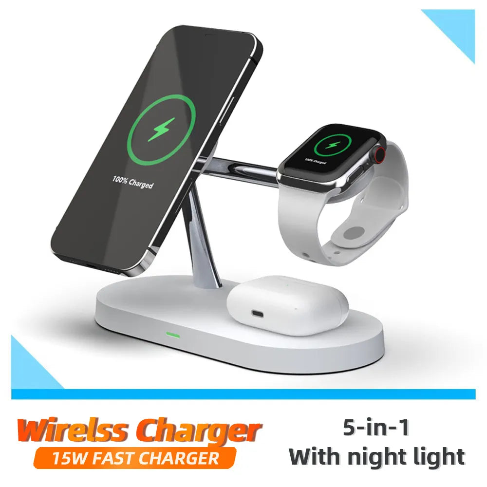 Multi-Device Magnetic Charging Dock: 5-in-1 Wireless Charger for iPhone & AirPods