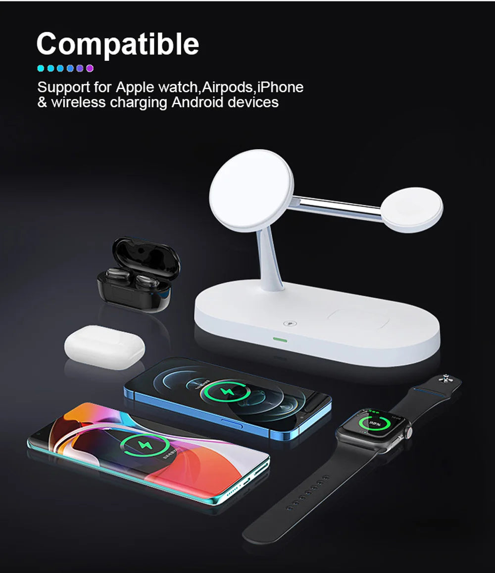 Multi-Device Magnetic Charging Dock: 5-in-1 Wireless Charger for iPhone & AirPods