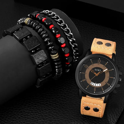 Sophisticated Style: SOKI Men's Quartz Wristwatch with Hip Hop Bracelet